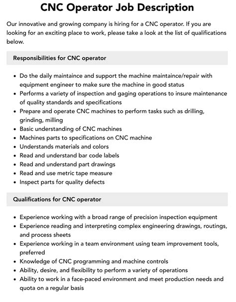 cnc bending machine operator job description|bending machine operator duties.